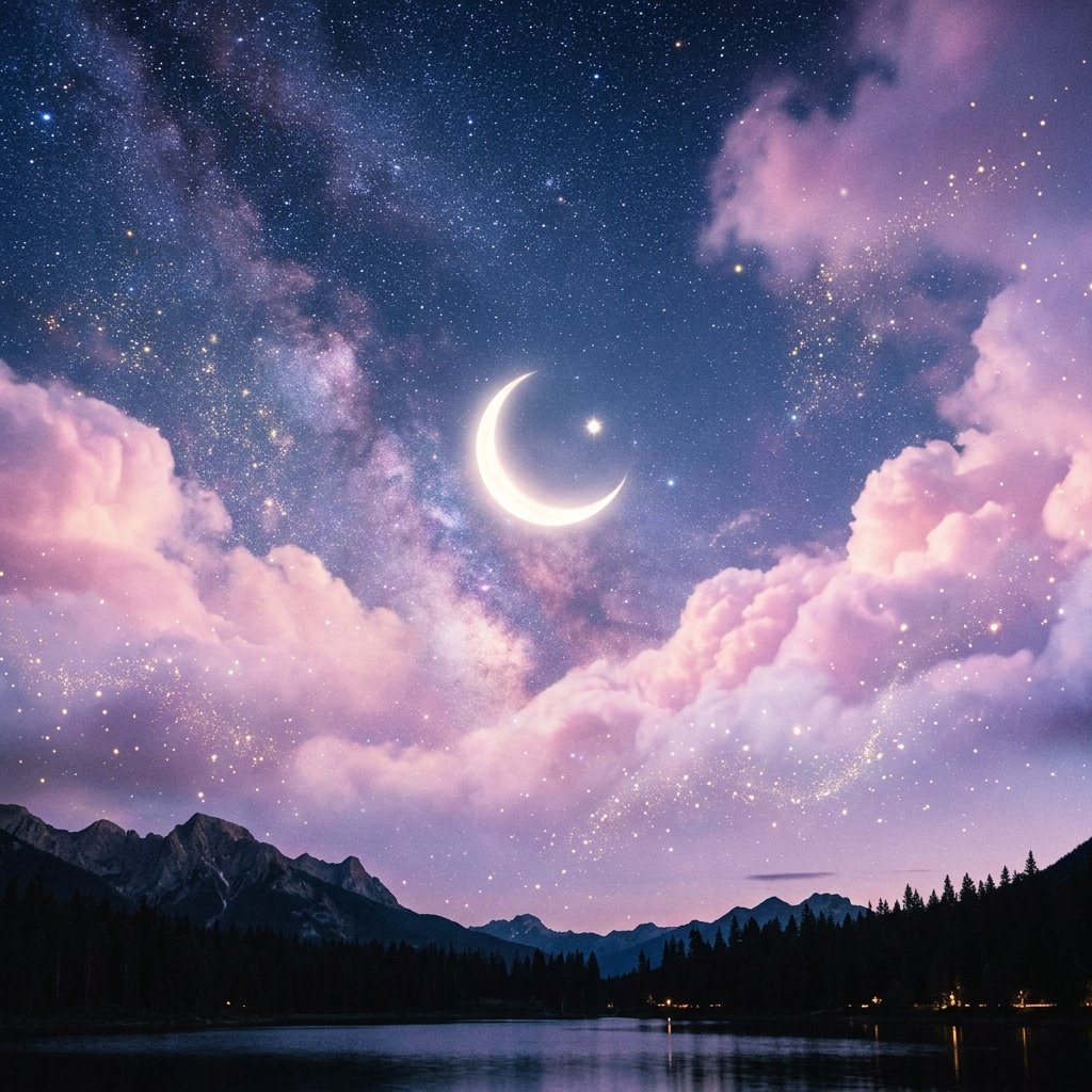 Dreamy starry night moon sky